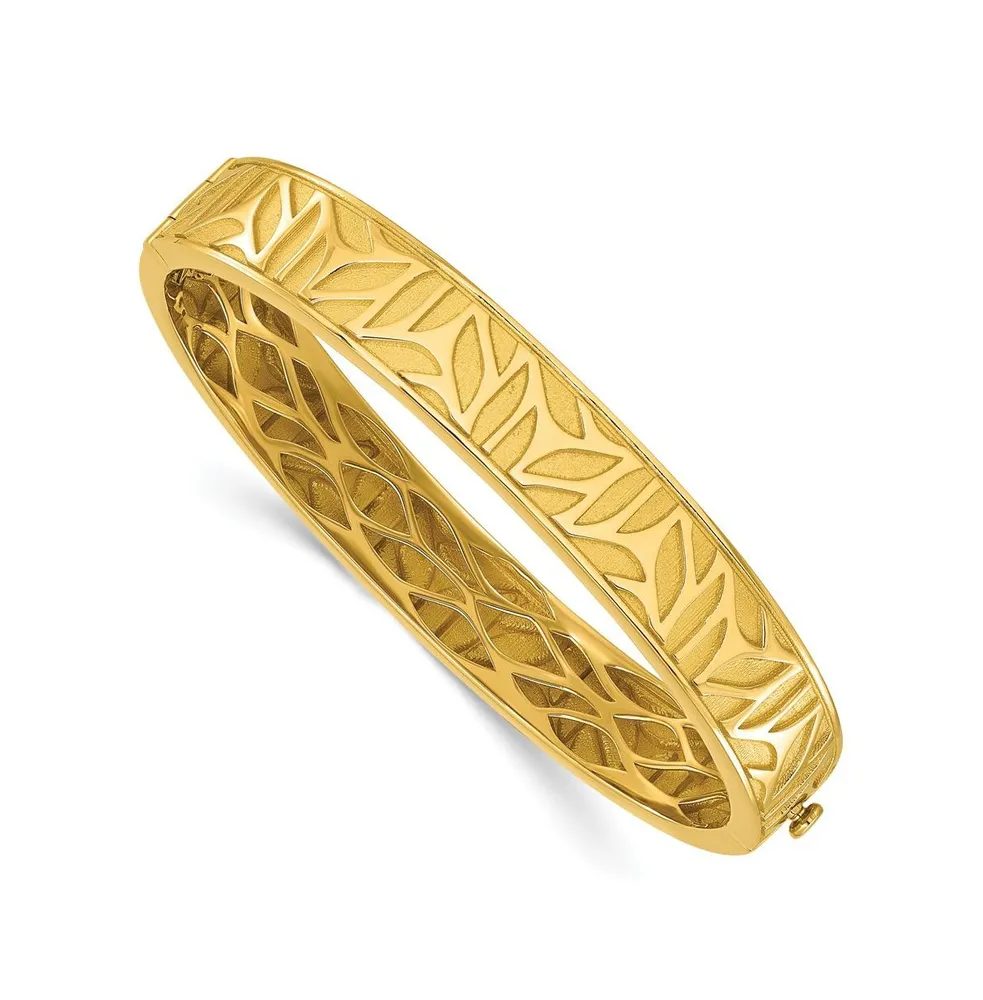 18k Yellow Gold and Satin Pattern Hinged Bangle Bracelet