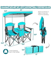 Sugift Turquoise Portable Folding Camping Canopy Chairs with Cup Holder