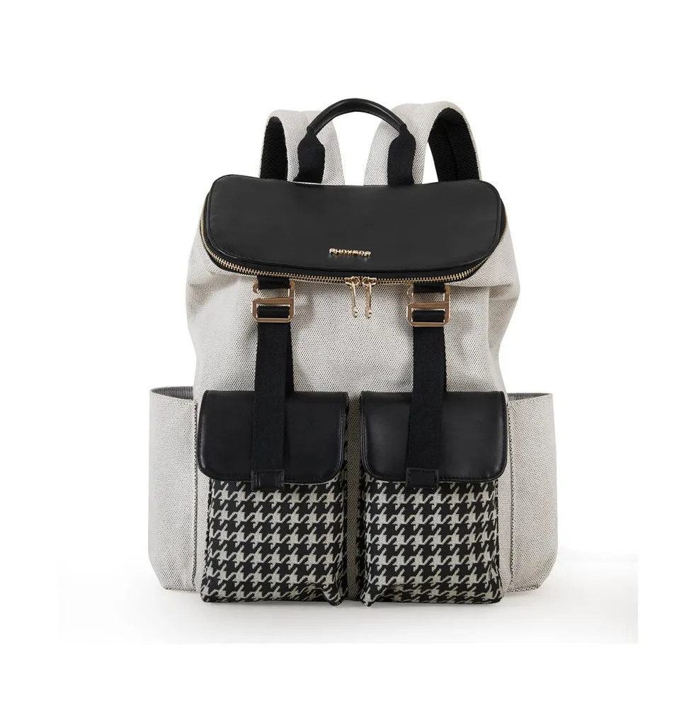 Sunveno White and Black Houndstooth Diaper Backpack