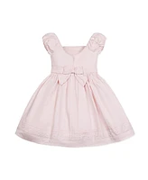 Hope & Henry Girls' Cap Sleeve Special Occasion Sateen Flower Girl Dress with Embroidered Hem