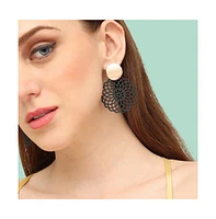 Sohi Women's Black Intricate Circular Drop Earrings