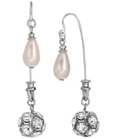 2028 Imitation Pearl Crystal Front Back Drop Earrings