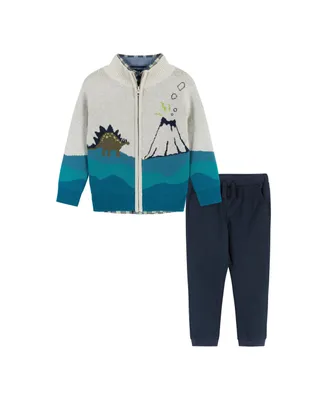 Toddler/Child Boys Dino Landscape Intarsia Sweater Zip-Up Set