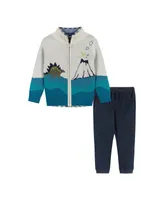 Andy & Evan Toddler Boys Toddler/Child Dino Landscape Intarsia Sweater Zip-Up Set