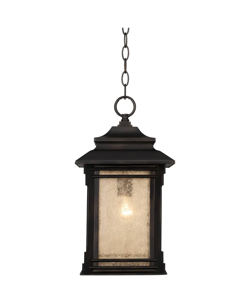 Hickory Point Rustic Mission Outdoor Ceiling Light Hanging Lantern Bronze Metal 19 1/4" Frosted Cream Glass Damp Rated for Exterior House Porch Patio