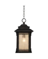 Hickory Point Rustic Mission Outdoor Ceiling Light Hanging Lantern Bronze Metal 19 1/4" Frosted Cream Glass Damp Rated for Exterior House Porch Patio