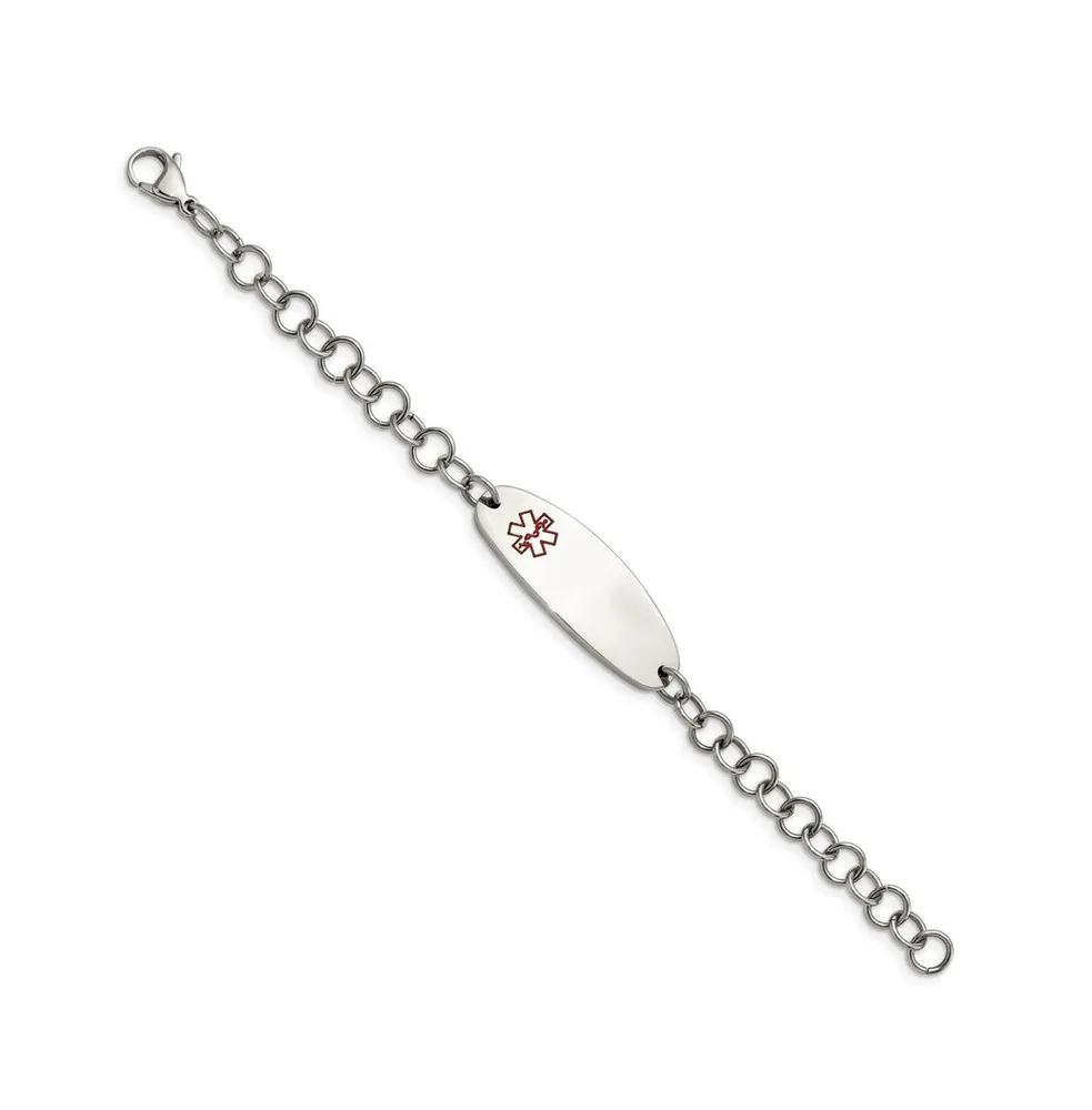Chisel Stainless Steel Red Enamel Medical Id 7.5" Open Link Bracelet