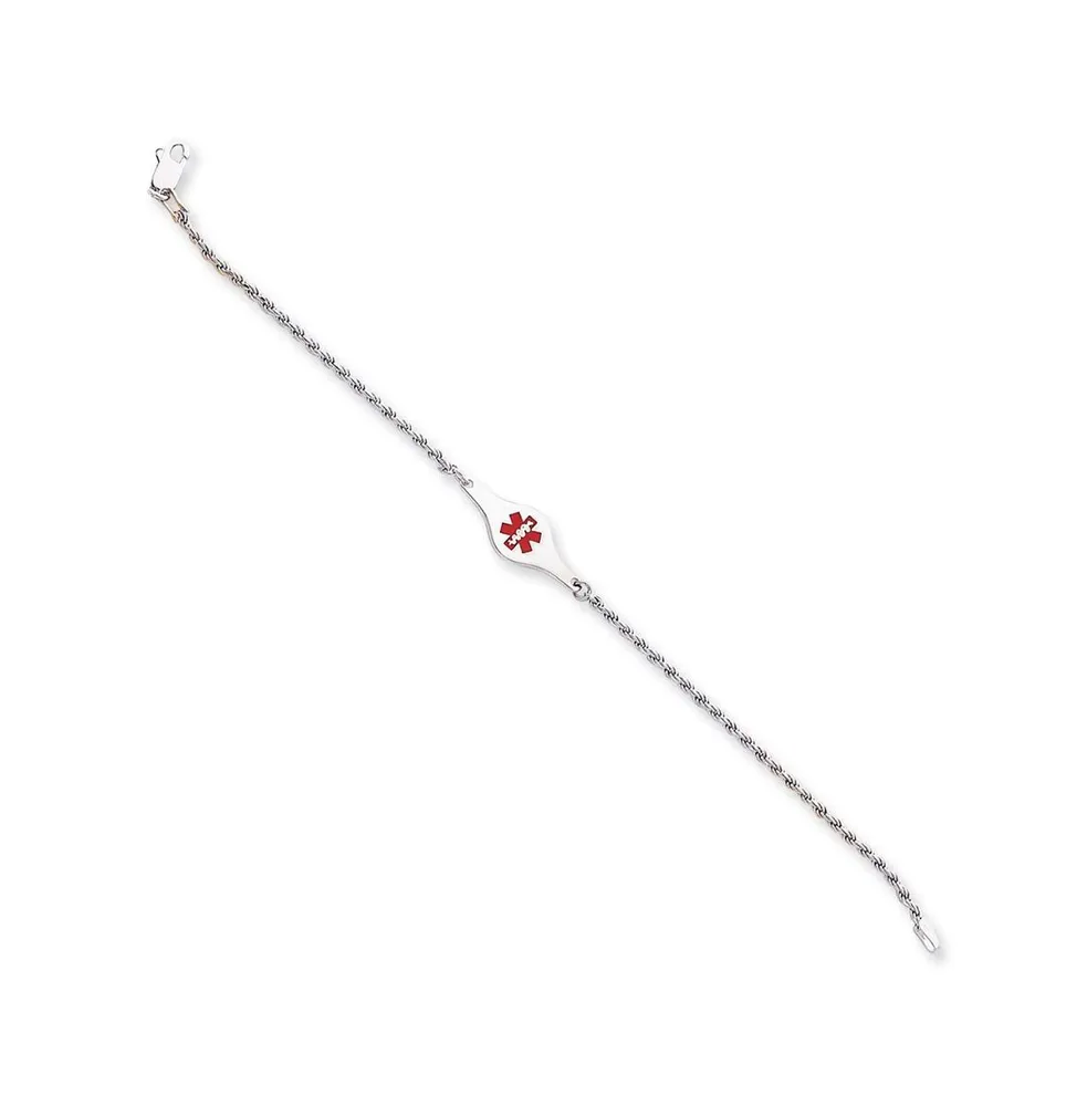 Sterling Silver Rhodium-plated Medical Id Rope Link Bracelet