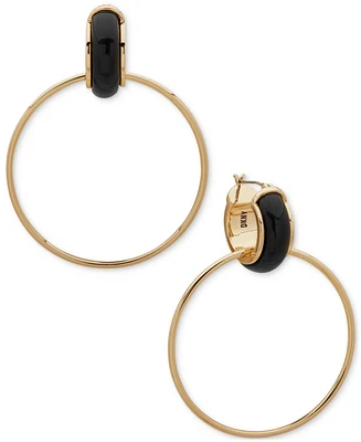 Dkny Gold-Tone Large Ring Charm Color Tubular Hoop Earrings