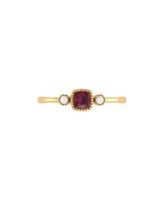 LuvMyJewelry Cushion Ruby Gemstone Round Natural Diamond 14K Yellow Gold Birthstone Ring