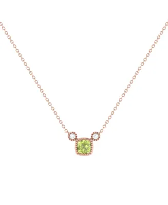 LuvMyJewelry Cushion Peridot Gemstone Round Natural Diamond 14K Rose Gold Birthstone Necklace
