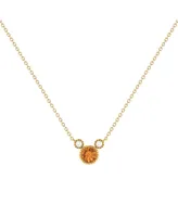 LuvMyJewelry Round Citrine Gemstone Round Natural Diamond 14K Yellow Gold Birthstone Necklace