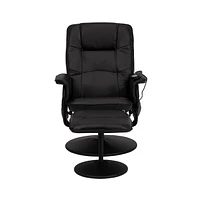 Massaging Multi-Position Recliner With Deep Side Pockets And Ottoman With Wrapped Base