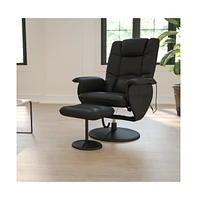 Massaging Multi-Position Recliner With Deep Side Pockets And Ottoman With Wrapped Base