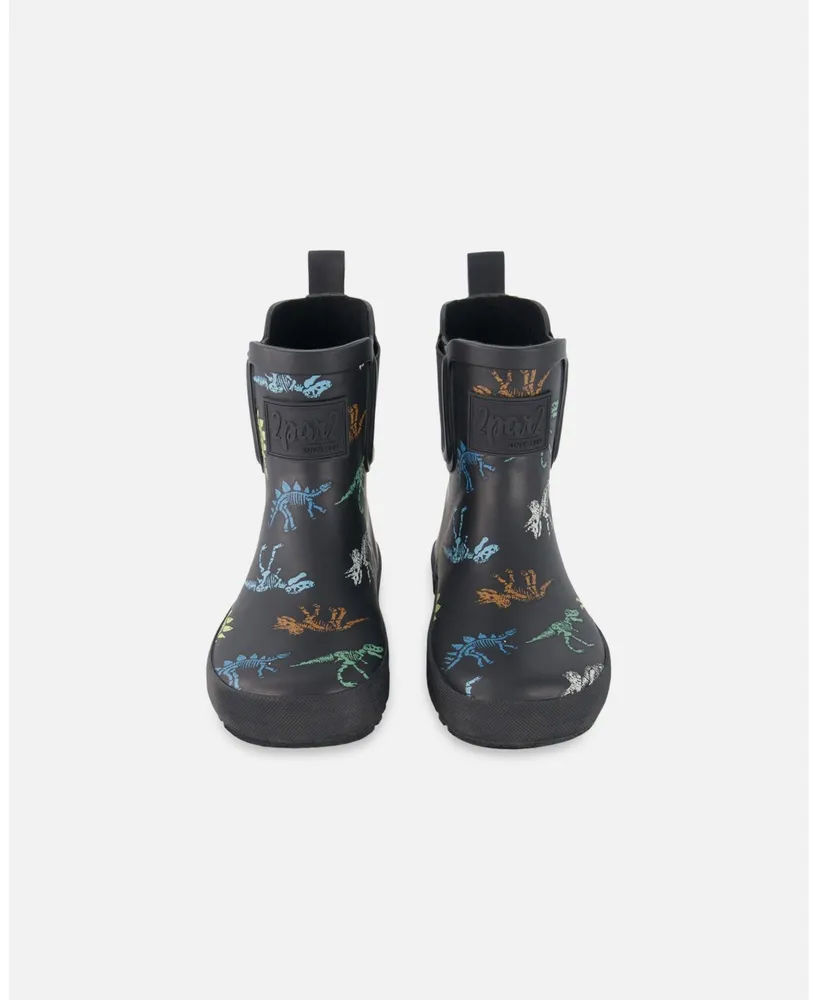 Boy Short Rain Boots Black Printed Dinos Skeletons - Toddler|Child