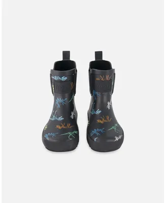 Boy Short Rain Boots Black Printed Dinos Skeletons - Toddler|Child