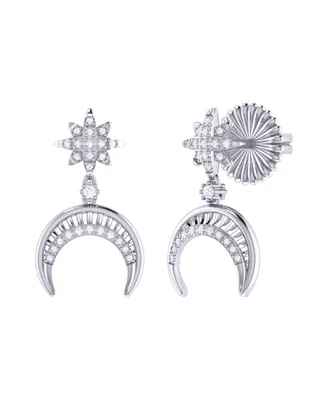 LuvMyJewelry North Star Moon Crescent Design Sterling Silver Diamond Women Earring