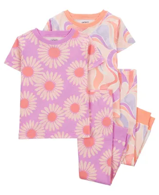 Carter's Toddler Girls Daisy 100% Snug Fit Cotton Pajamas, 4 Piece Set