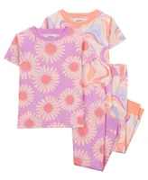 Carter's Toddler Girls Daisy 100% Snug Fit Cotton Pajamas, 4 Piece Set