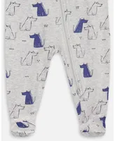 Baby Boy Organic Cotton One Piece Pajama Grey Mix Printed Dogs - Infant