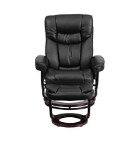Multi-Position Recliner Chair & Curved Ottoman With Swivel Wood Base