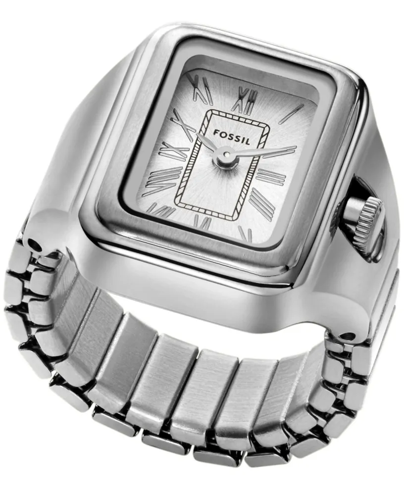 Fossil Women's Raquel Two-Hand Silver-Tone Stainless Steel Ring Watch 14mm