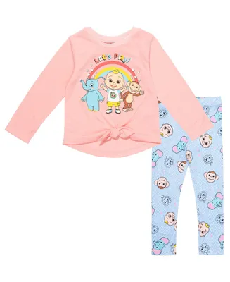 CoComelon Knotted Pullover Long Sleeve Graphic T-Shirt & Leggings Set Toddler|Child Girls