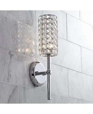 Annara Modern Wall Sconce Lighting Chrome Silver Metal Hardwired 16" High Fixture Clear Crystal Cylinder for Bedroom Bathroom Bedside Living Room Home