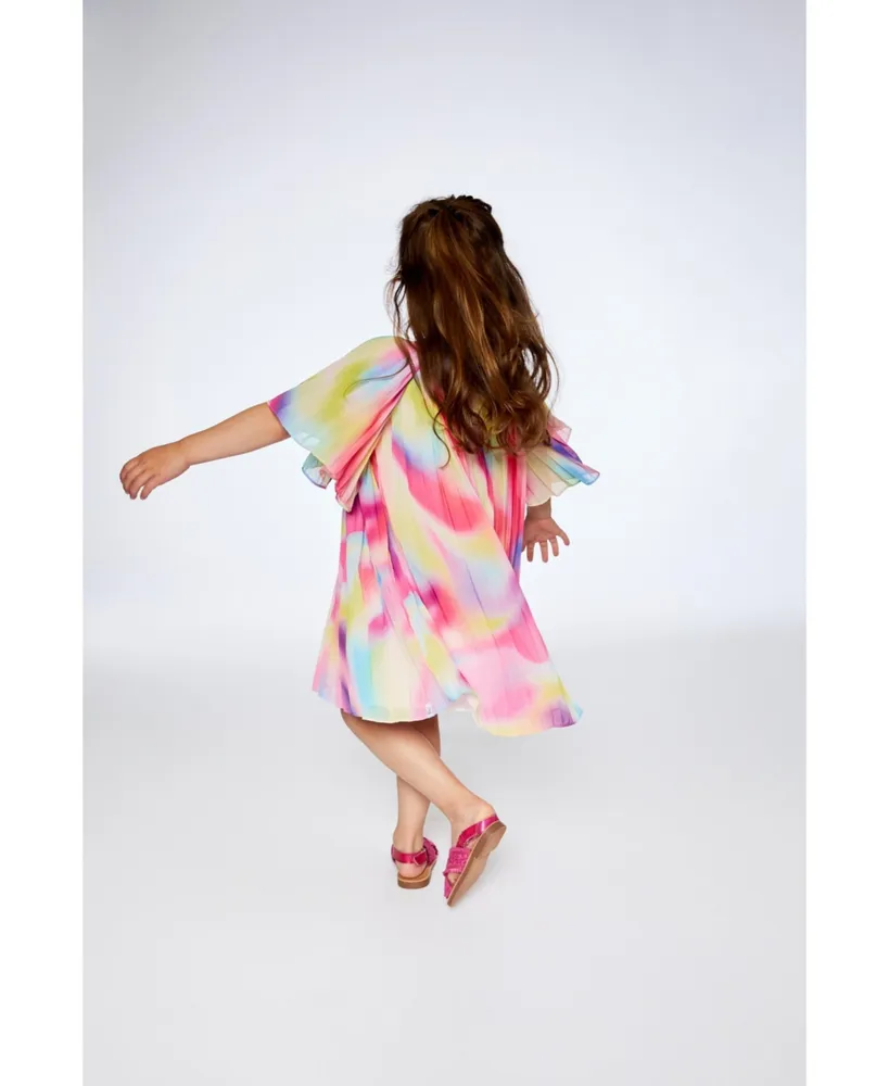 Girl Pleated Chiffon Dress Rainbow