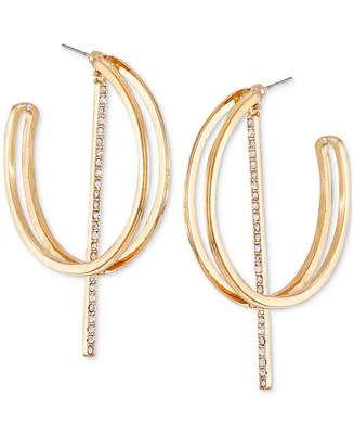 Guess Gold-Tone Crystal Bar Charm Double-Row Hoop Earrings