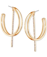 Guess Gold-Tone Crystal Bar Charm Double-Row Hoop Earrings
