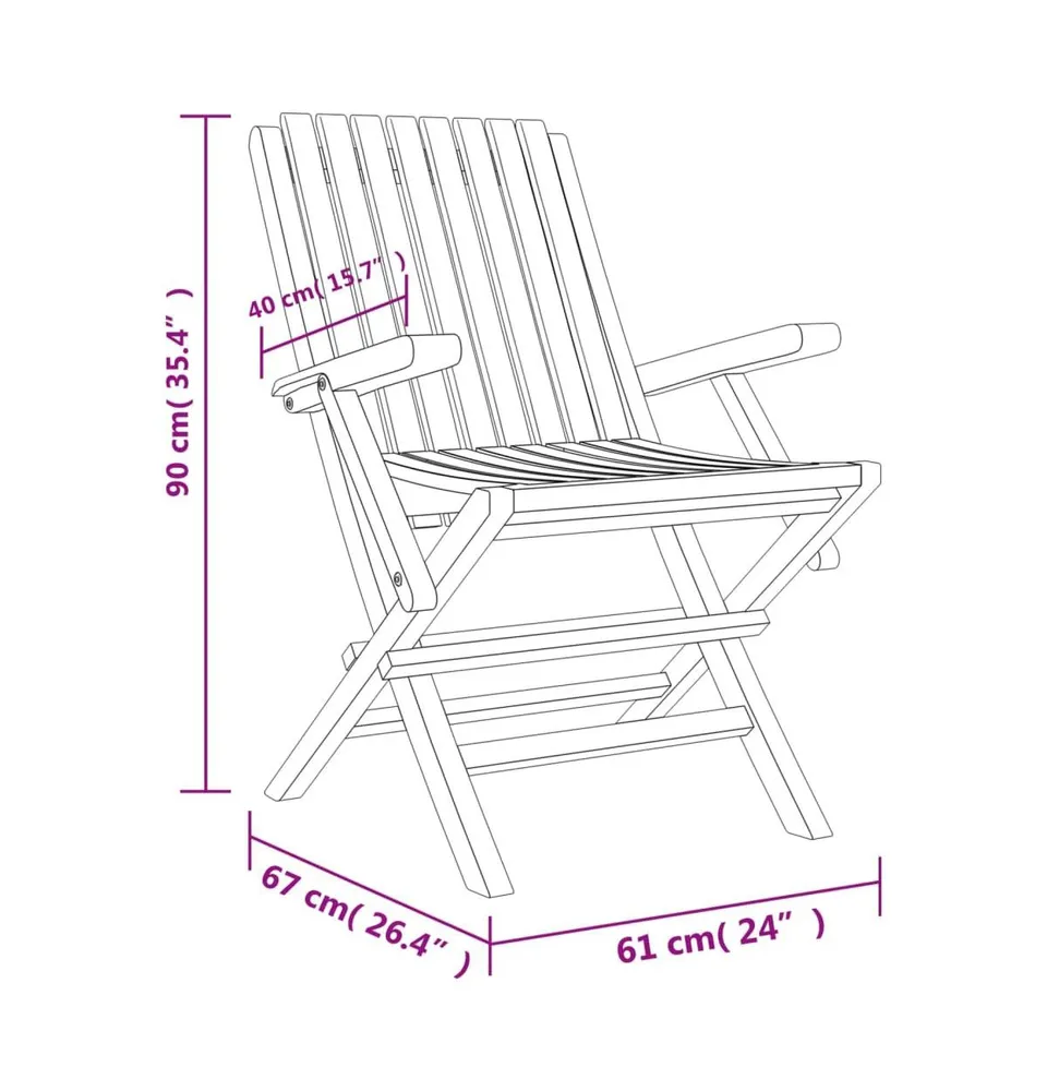 Folding Patio Chairs 2 pcs 24"x26.4"x35.4" Solid Wood Teak
