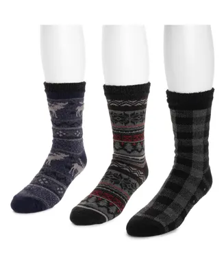 Muk Luks Men's 3 Pair Pack Lined Lounge Sock, Dk Grey/Ebony/Twilight, One Size