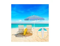 7.2 ft Portable Outdoor Beach Umbrella with Sand Anchor and Tilt Mechanism