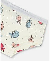 Girl Organic Cotton Boy short Pantie Off White Printed Strawberry - Toddler Child