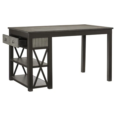 Simplie Fun 1Pc Counter Height Table With Storage Drawers Display Shelves Gray Gunmetal Finish Casual Style Dining Furniture