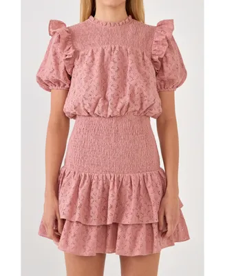 Women's Smocked Lace Mini Dress