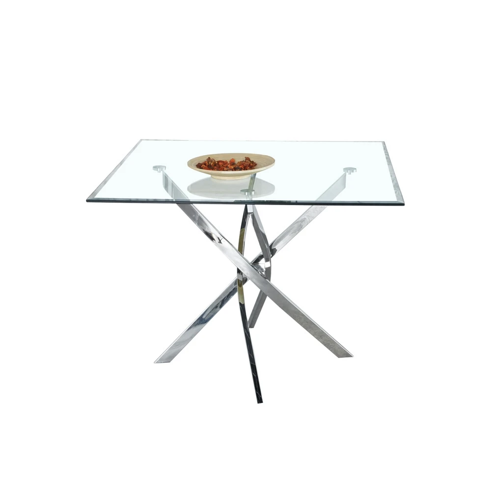 Simplie Fun Contemporary Square Clear Dining Tempered Glass Table With Silver Finish Stainless Steel Legs