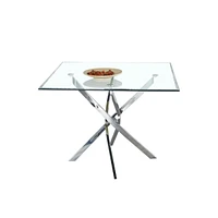 Simplie Fun Contemporary Square Clear Dining Tempered Glass Table With Silver Finish Stainless Steel Legs