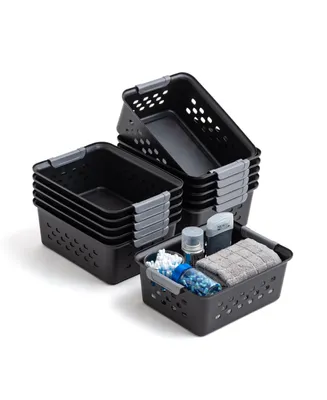 Iris Usa Small Plastic Storage Basket, 12-Pack, Shelf Basket Organizer for Pantries Kitchens Cabinets Bedrooms