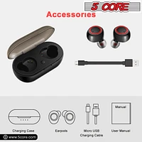 5 Core Wireless Ear Buds • Mini Bluetooth Noise Cancelling Earbud Headphones 32 Hours Playtime IPX8