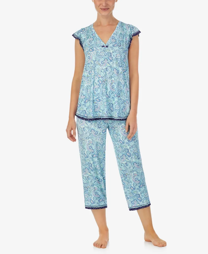 Women Pajamas Set Feather Long Sleeve Camis Tops+Long Pants 2 Piece Set  Sleepwear