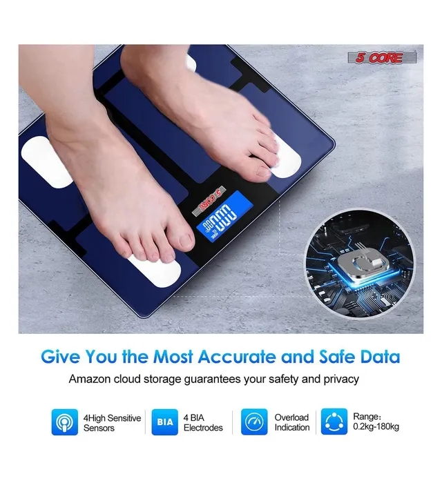 5 Core Smart Weight Scale for Body Weight Digital Bathroom Scale BMI  Bluetooth Body Fat Scale Monitor Health Analyzer Sync w App - BBS VL B BLU