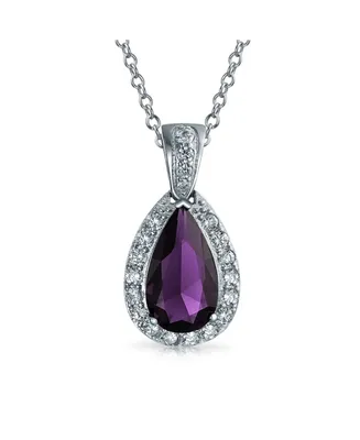 Classic Bridal Jewelry Pear Shape Solitaire Teardrop Halo Aaa 15CT Cz Simulated Purple Amethyst Pendant Necklace For Women Prom Bridesmaid Wedding Rho