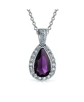 Bling Jewelry Classic Necklace Pear Shape Teardrop Halo 15ct Cz Pendant Rhodium Plated