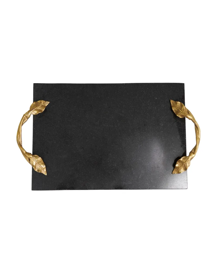Rosemary Lane Marble Rectangle Tray with Gold-Tone Leaf Handles, 21" x 10" x 2"