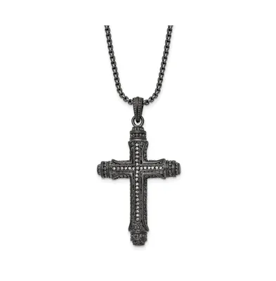 Chisel Brushed Metal Ip-plated Cz Cross Pendant Box Chain Necklace