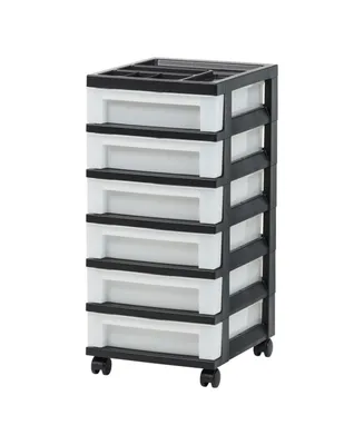 Iris Usa 6 Drawer Rolling Storage Cart with Organizer Top, Black