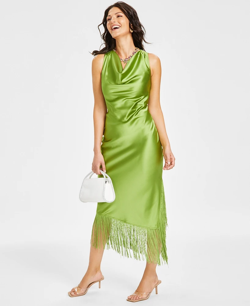 I.n.c. International Concepts Women's Cowl-Neck Fringe-Hem Midi Dress, Created for Macy's