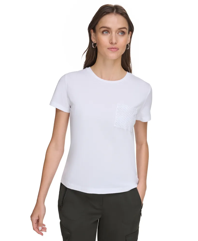 Dkny Women's Studded Pocket Short-Sleeve Shirt